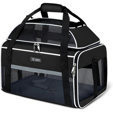Top-Expandable Pet Carrier 17x11x9.5 Inch Alaska Hawaiian Airline Approved Soft Sided Underseat to 12lbs Travel Carriers for Small Cats and Dogs with Locking Safety Zippers Anti-Scratch Mesh