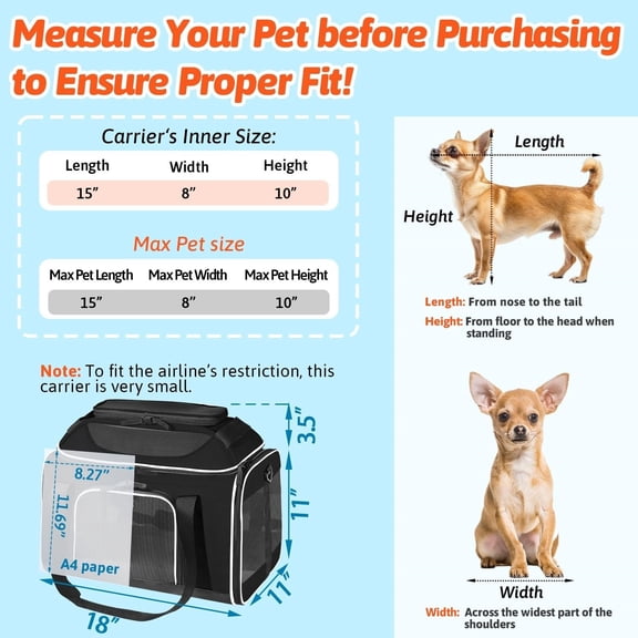 Top-Expandable Pet Carrier 18x11x11 Inches Delta American United Airline Approved, Soft-Sided Carrier for Small Cats and Dogs with Locking ty Zippers and Anti-Scratch Mesh