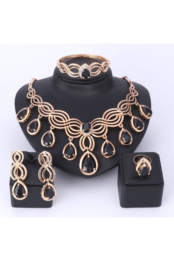 Top Exquisite Dubai Tassel Gem Jewelry Set Luxury Gold Color Crystal Necklace Big Nigerian Wedding African Beads Jewelry Sets
