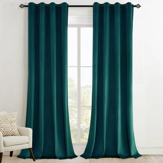 Top Finel 100% Blackout Luxury Velvet Curtains, 52 x 96 Inch, Teal Green, 2 Panels