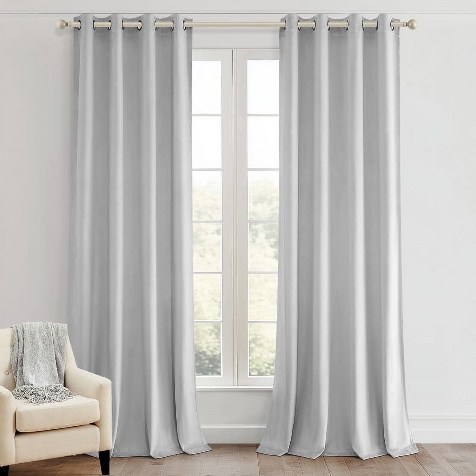 Top Finel 100% Blackout Luxury Velvet Grommet Back Curtains, 52 x 108 inch, 2 Panels,Grey White