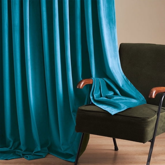Top Finel 100% Blackout Velvet Pleated Window Shades, 52" x 84", Green