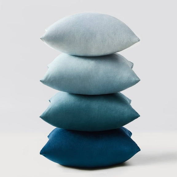 Top Fine Velvet Soft Solid Decorative Square Throw Pillow Covers Set Cushion Case for Spring Sofa Bedroom 16x16 Inch,Blue,Set of 4