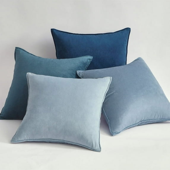 Top Finel Blue Country Velvet Decorative Pillow Covers, Removable, 4 Count
