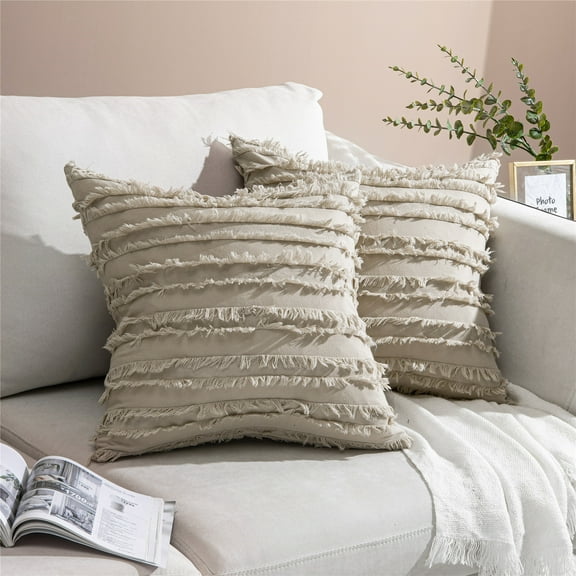 Top Finel Country Decorative Pillow Covers, 16 x 16 in, Khaki, Removable Cover, 2 Count