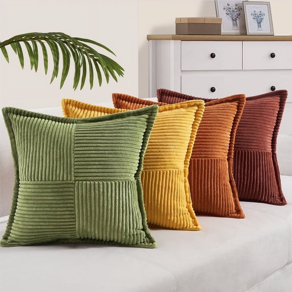 Top Finel Country Decorative Pillow Covers, 24 x 24 Inch, Set of 4, Yellow Orange, Corduroy, Removable Cover