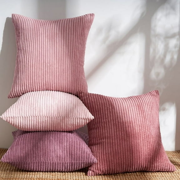 Top Finel Decorative Pillow Covers 18 in x 18 in Country Solid Pink Corduroy Decorative Pillow Case, Removable Cover 4 Count