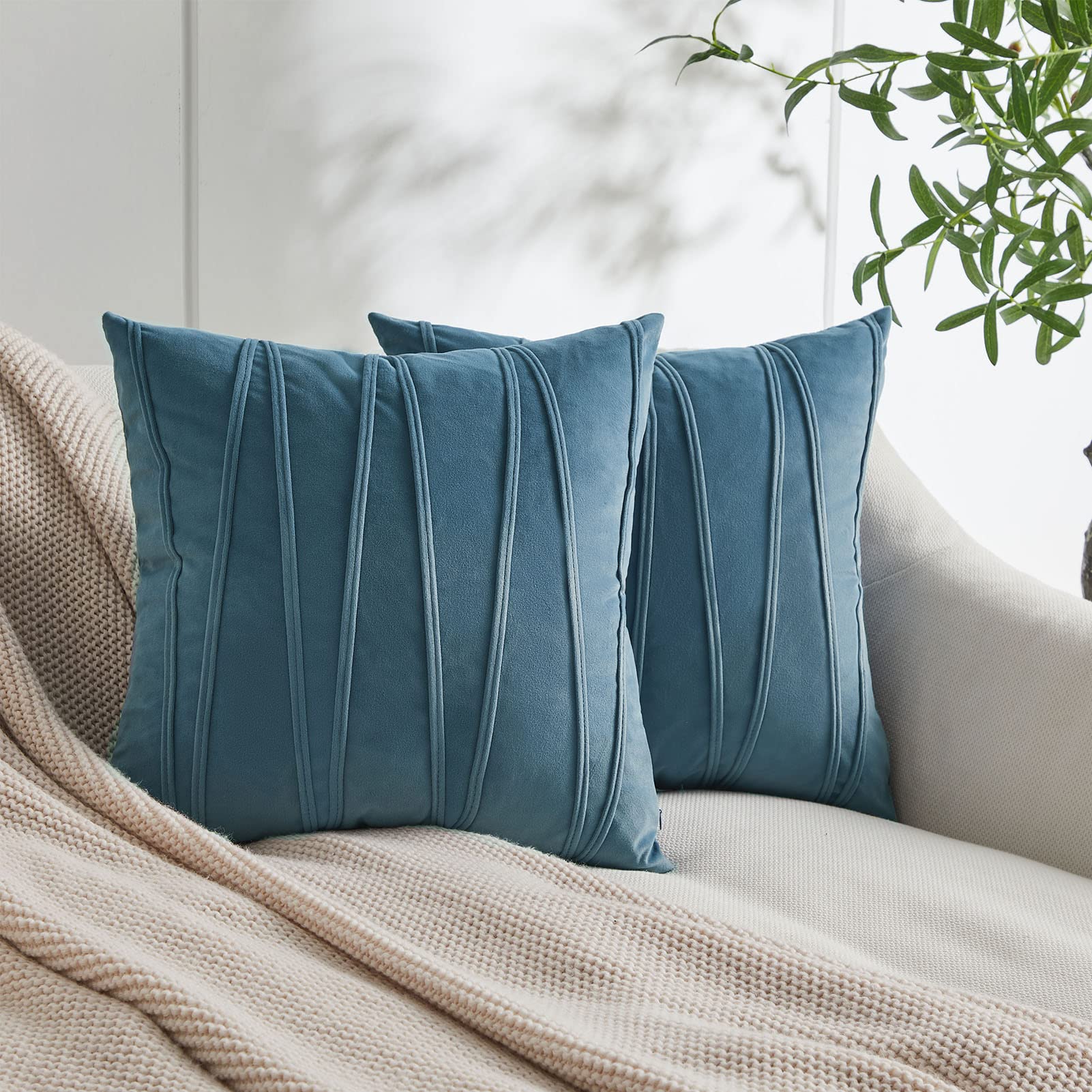 Top Finel Dusty Blue Decorative Throw Pillow Covers 18 X 18 Inch,Soft