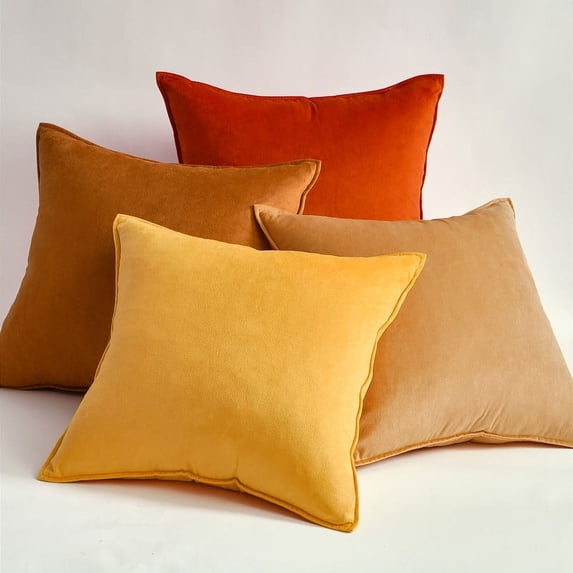 Top Finel Yellow 18" x 18" Country Velvet Decorative Pillow Case, Removable Cover, 4 Count