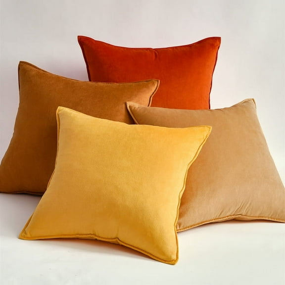 Top Finel Yellow 20 x 20 Inch Country Velvet Decorative Pillow Case, Removable Cover, 4 Count