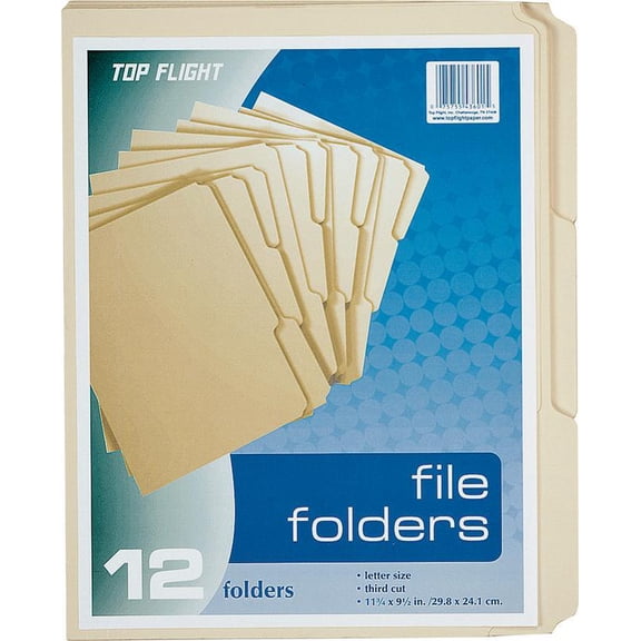Top Flight 4611415 File Folder, 12 in H x 9-1/2 in W, 3 Cut Cut Tab