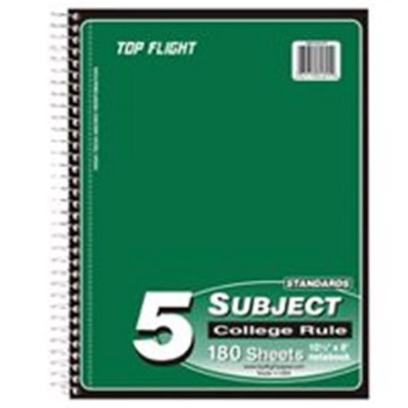 Top Flight 727982 5 Subject Wired Notebook, 180Count