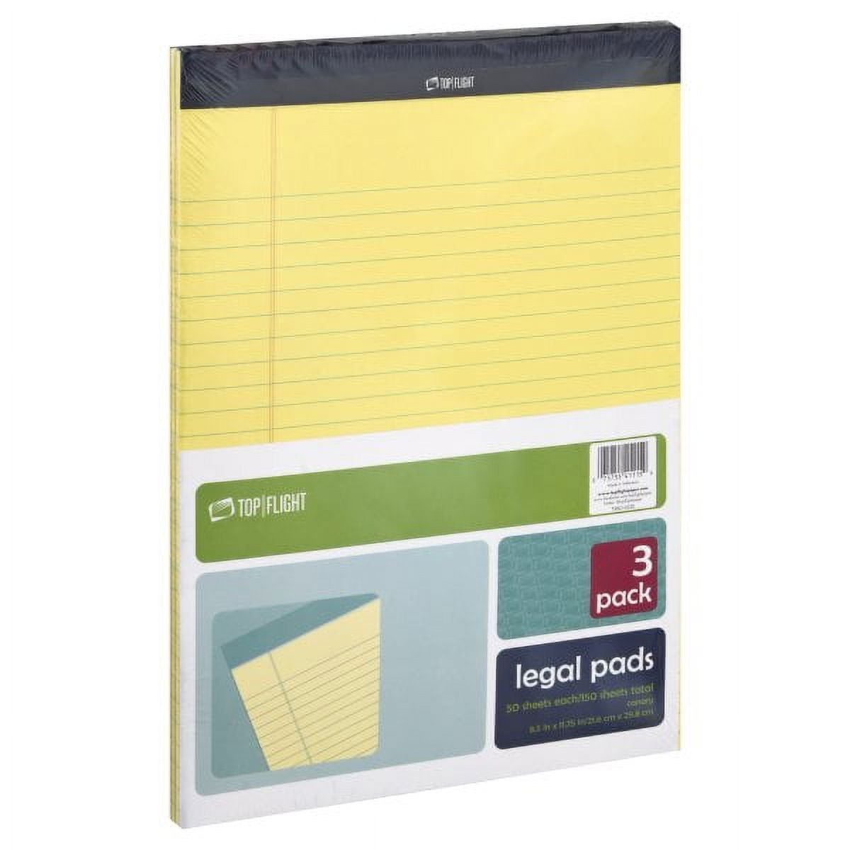 Top Flight Legal Pad, 8.5 x 11.75 Inches, 0.375 Inch Rule, Canary, 50 Sheets per Pad, 3 Pads per Pack (4513108)