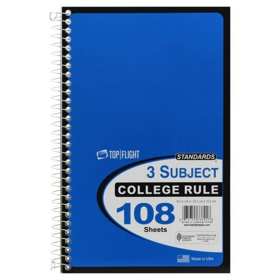 Top Flight College Ruled Notebook, 9.5in x 6in, 180 Pages, 108 Count
