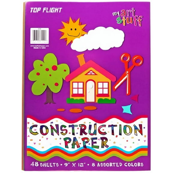 Top Flight Construction Paper Assorted Colors 9 x 12-inches Poly-Wrapped (Pack of 8)