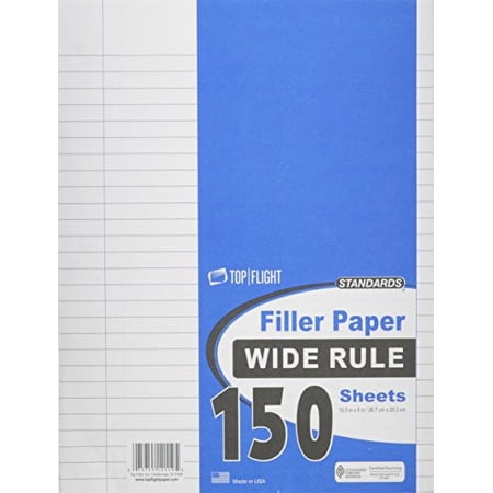 Top Flight Filler Paper 10.5 x 8 Inches Wide Rule 150 Sheets (Pack of 6)