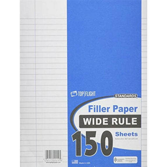 Top Flight Filler Paper 10.5 x 8 Inches Wide Rule 150 Sheets (Pack of 6)