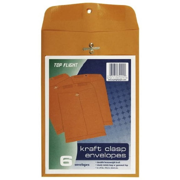 Top Flight Kraft Clasp Envelopes 6 x 9-Inches (Pack of 2)