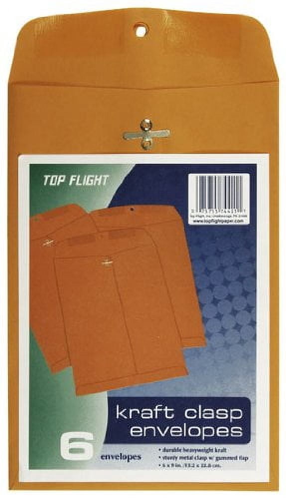 Top Flight Kraft Clasp Envelopes 6 x 9-Inches (Pack of 6)