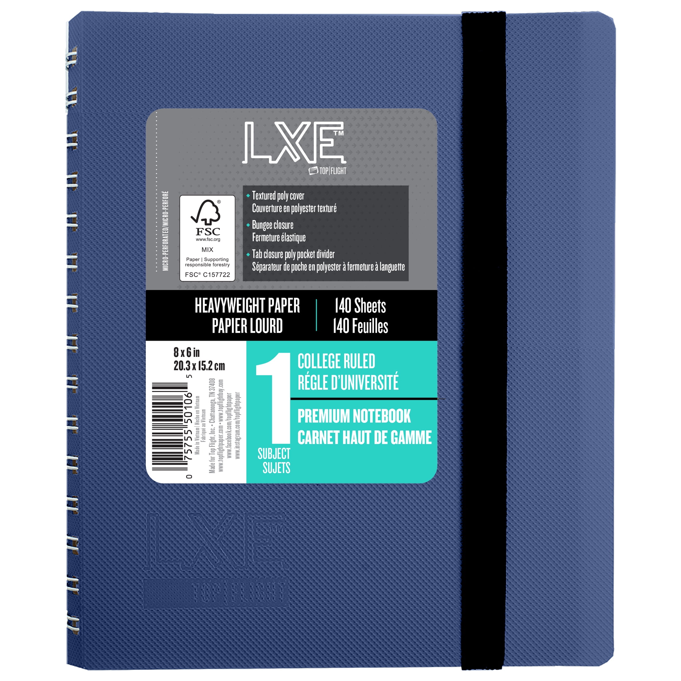 Top Flight LXE Medium Journal, Blue, Hardcover with Bungee Closure, New