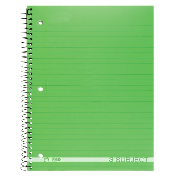 Top Flight Poly Cover 3-Subject Notebook 138-Sheets Wide Rule (Color May Vary)