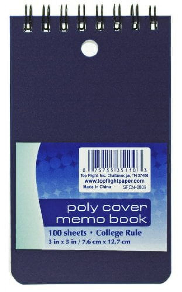 Top Flight Poly Cover Memo Book, 3 x 5 Inches, Top Wire, Cover Color (Pack of 2)