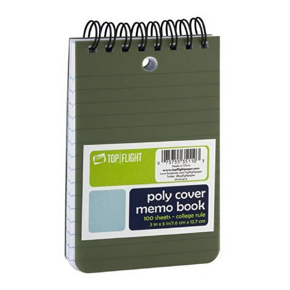 Top Flight Poly Cover Memo Book 3x5 in Top Wire Color Will Vary (Pack of 6)