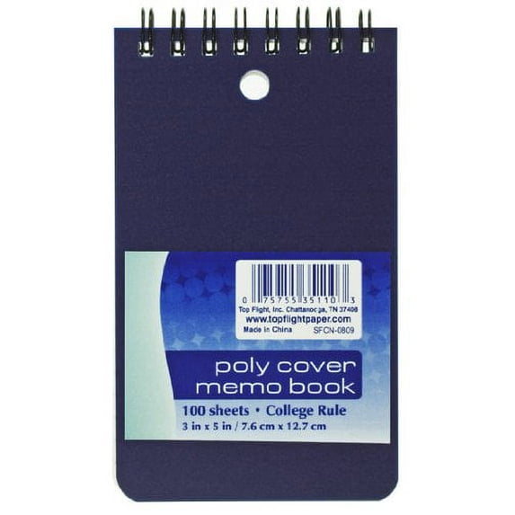 Top Flight Poly Cover Memo Book 3x5 in Top Wire Color Will Vary (Pack of 24)