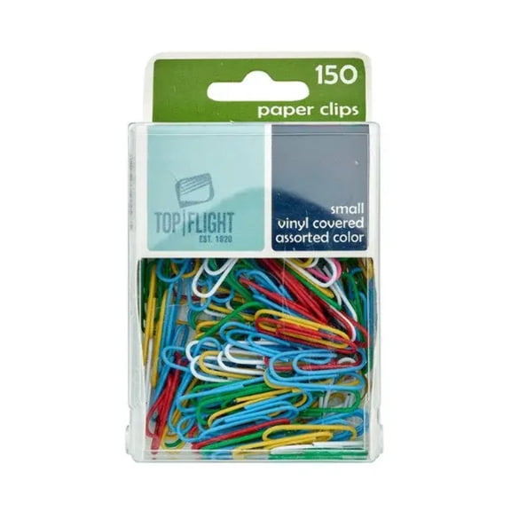 Top Flight Small Paper Clips, 150ct, Vinyl Assorted Colors