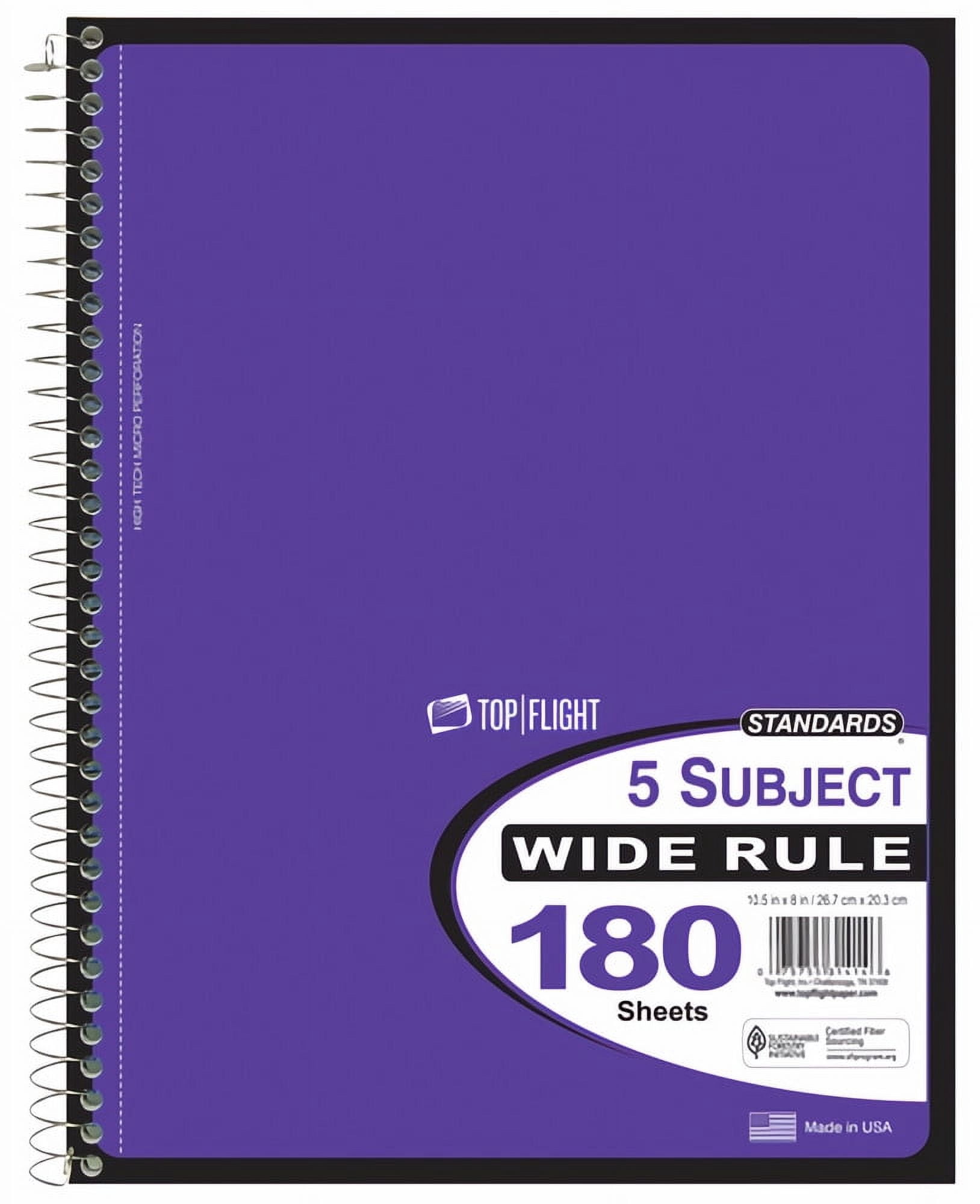 Top Flight Standards 5 Subject Notebook Wide Rule Colors Will Vary (Pack of 24)