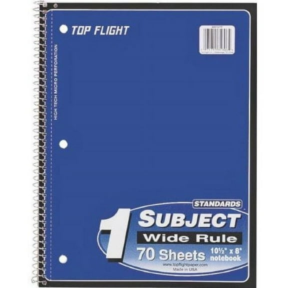 Top Flight Standards Notebook 70 Sheets Wide Rule Color May Vary (Pack of 6)