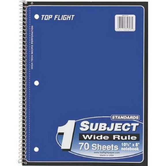 Top Flight Standards Notebook, 70 Sheets Wide Rule, Color May Vary (Pack of 9)