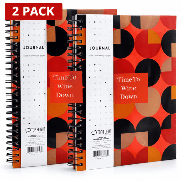 Top Flight Time To Wine Down Spiral Journal Notebook Ruled Paper, 300 Pages Each 2 Pack