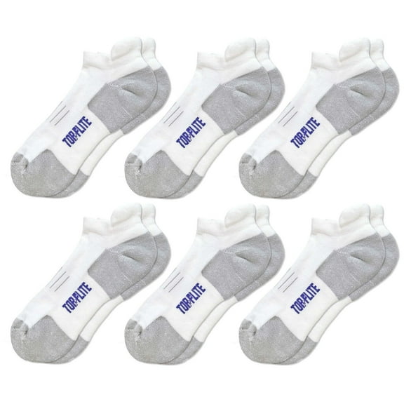 Top Flite Mens Coolmax Seamless Cushion Sport Comfort Tab Low Cut Athletic Socks 6 Pair Pack