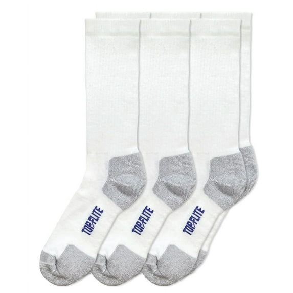 Top Flite Mens Coolmax Smooth Toe Ribbed Crew Sport Socks 3 Pair Pack