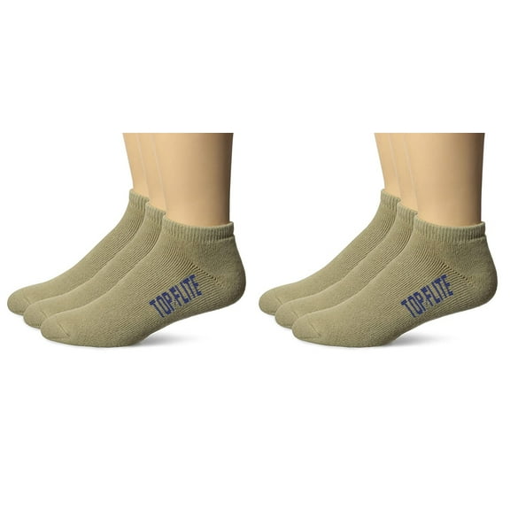 Top Flite Mens Socks, Sport Full Cushion Low Cut No Show Ankle Socks, 6 Pairs
