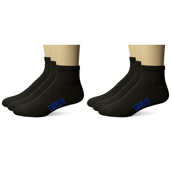 Top Flite Mens Socks, Sport Full Cushion Quarter Ankle Socks, 6 Pairs