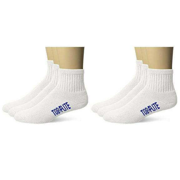 Top Flite Mens Socks, Sport Full Cushion Quarter Ankle Socks, 6 Pairs