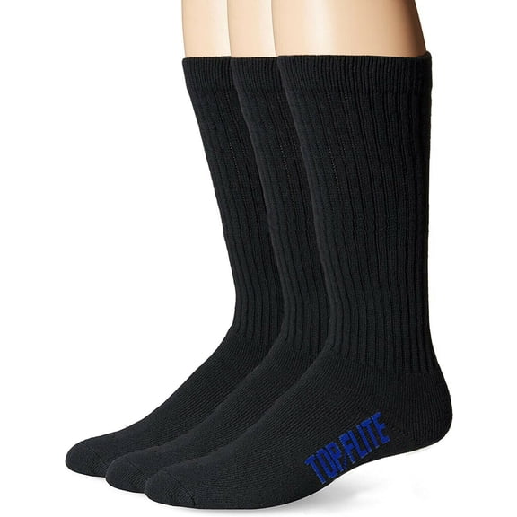 Top Flite Mens Socks, Sport Full Cushion Ribbed Crew Socks, 3 Pairs