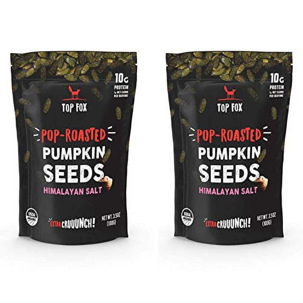 Top Fox Snacks - Organic Pop-Roasted Pumpkin Seeds | Healthy Protein Snacks - Gluten Free - Keto and Vegan Friendly (Himalayan Salt, 3.5 oz - 2 Pack)