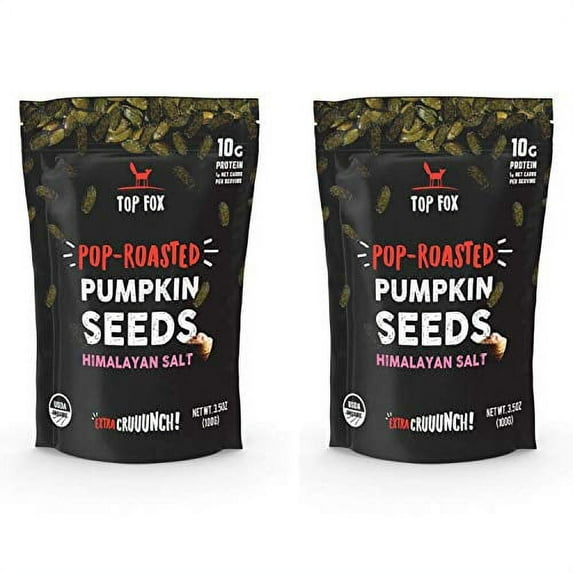 Top Fox Snacks - Organic Pop-Roasted Pumpkin Seeds | Healthy Protein Snacks - Gluten Free - Keto and Vegan Friendly (Himalayan Salt, 3.5 oz - 2 Pack)