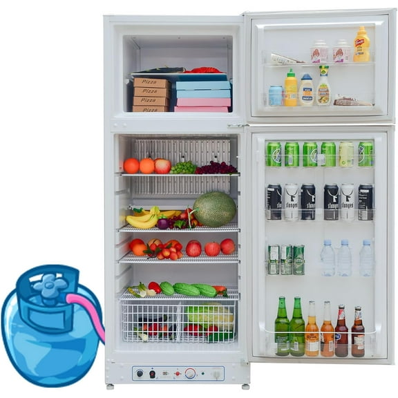 Top Freezer Propane Refrigerator 13.4 cu.ft, Powered 110V/LPG, Garage RV Cottages Chalets Use OffGrid
