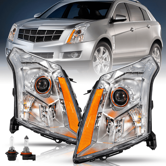 Top Gear Motors Chrome Halogen Headlights for Cadillac SRX 20102016 Left and Right Headlamp Assembly Pair with Bulbs