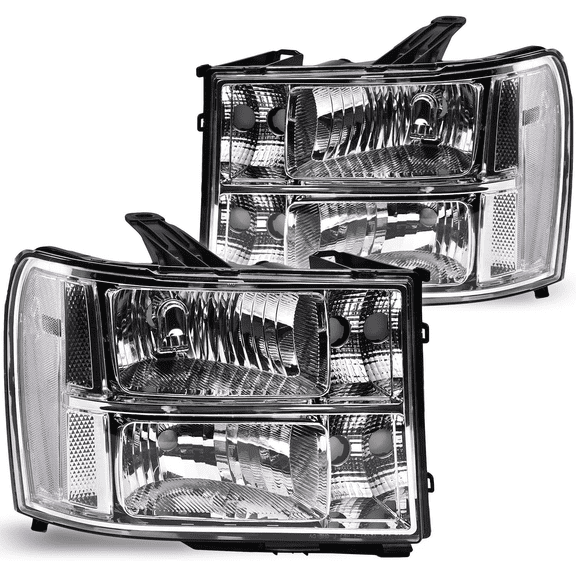 Top Gear Motors Chrome Headlight Pair Left and Right for 20072013 GMC Sierra 1500 / 2500HD / 3500HD Clear Lens Amber Corner