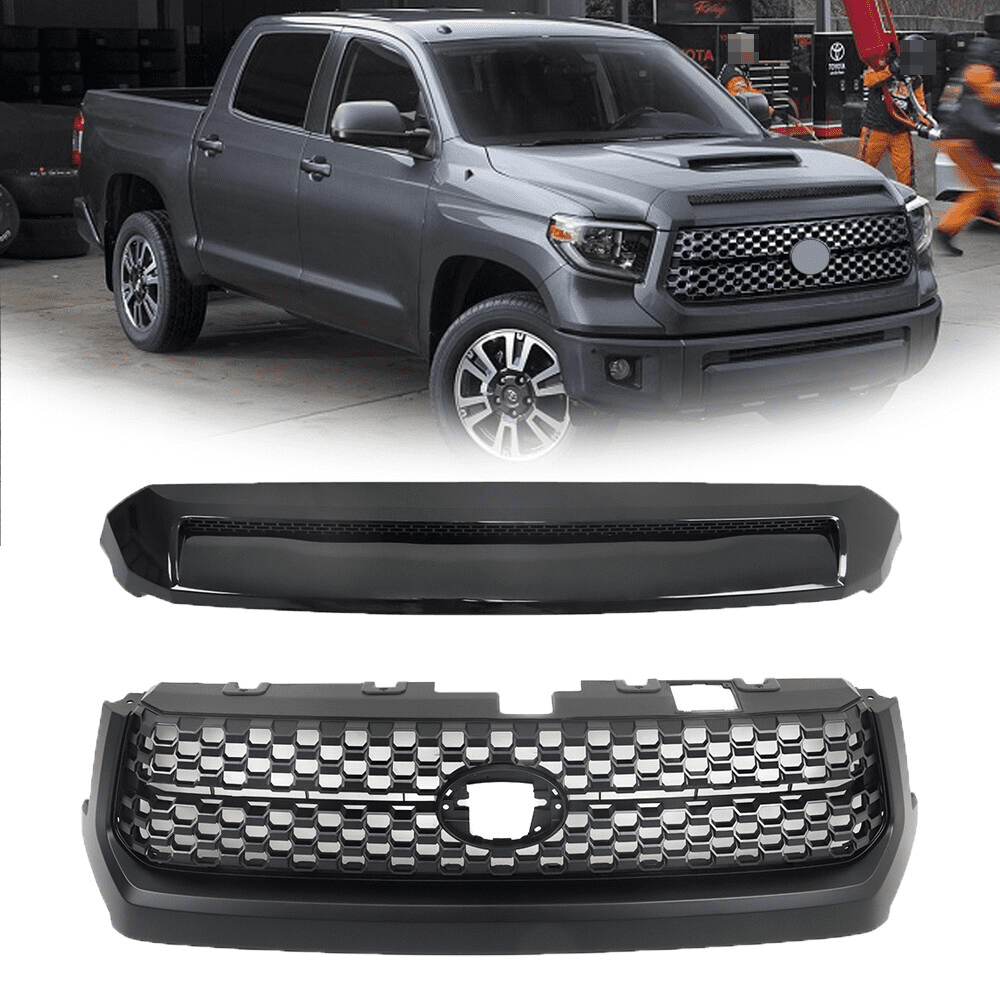 LABLT Glossy Black Front Grille&Hood Bulge Molding Set Replacement for 2014-2020 Tundra