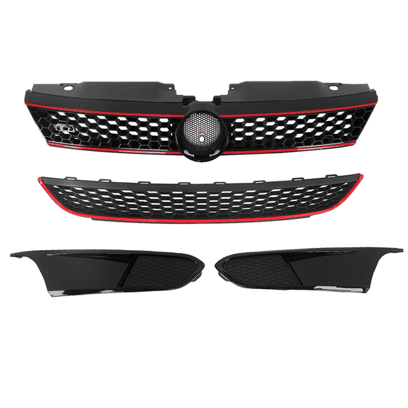 Top Gear Motors Front Upper and Lower Grille Set for VW Jetta MK6 20112014, GLI Style, Black with Red Trim, Direct Replacement