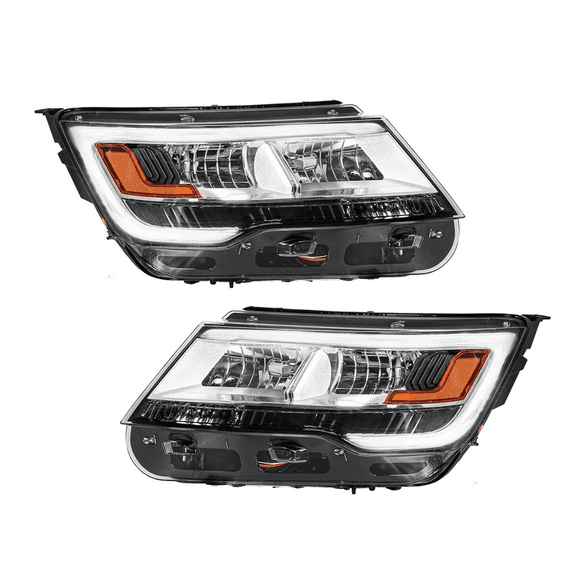 Top Gear Motors Halogen Headlight Assembly Pair with LED DRL for Ford Explorer 20162018 Chrome Housing Direct Replacement