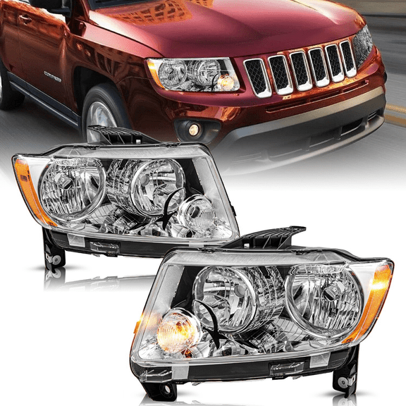 Top Gear Motors Halogen Headlights for 20112013 Jeep Grand Cherokee & 20112017 Jeep Compass Left & Right Pair Chrome Housing