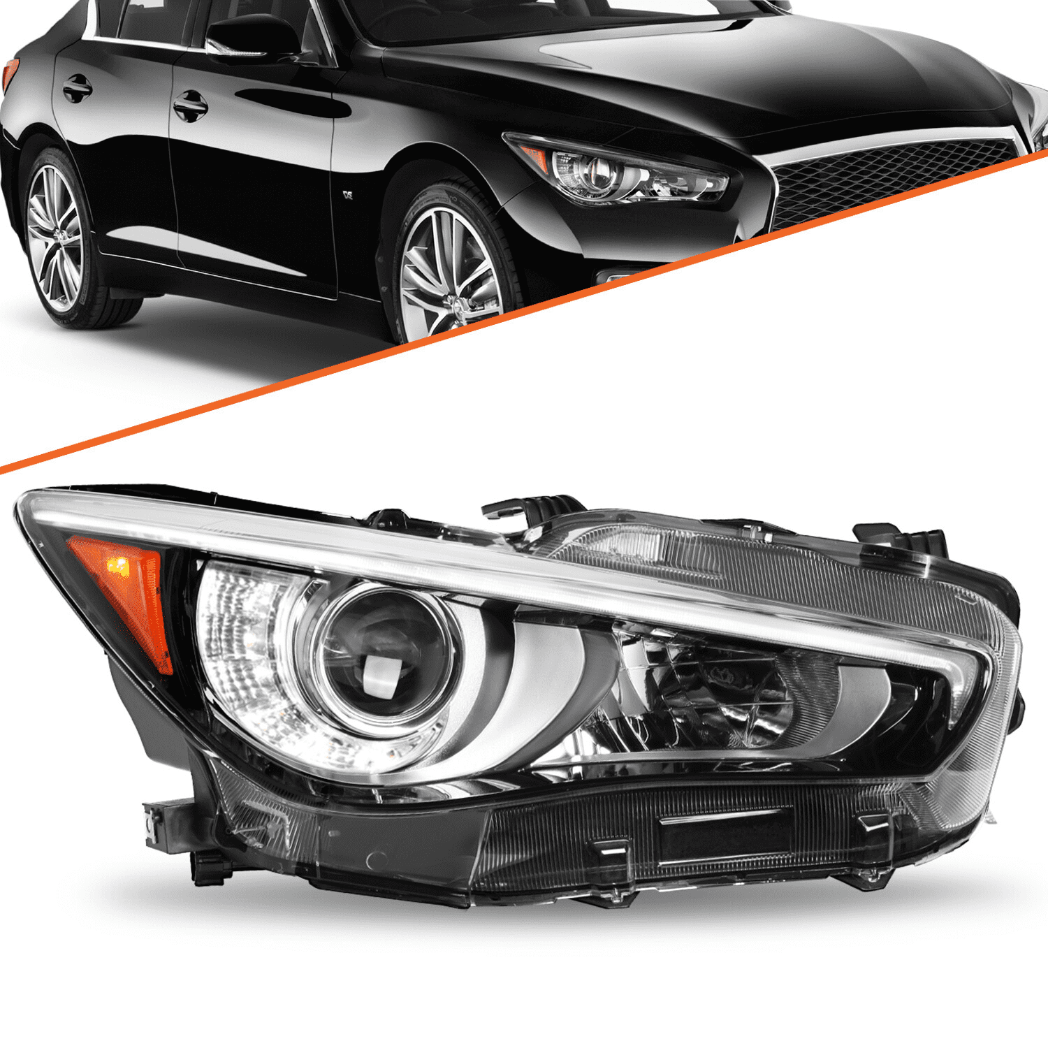 Grilles For INFINITI Q50 Right Passenger Side LED Headlight Assembly For Infiniti Q50 (2014-2022) - Non-AFS Models Only Infiniti Q50 LED Headlight