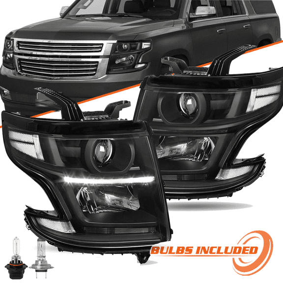 Top Gear Motors Projector Headlights for 20152020 Chevy Tahoe Suburban Black Housing Headlamp Pair with Bulbs
